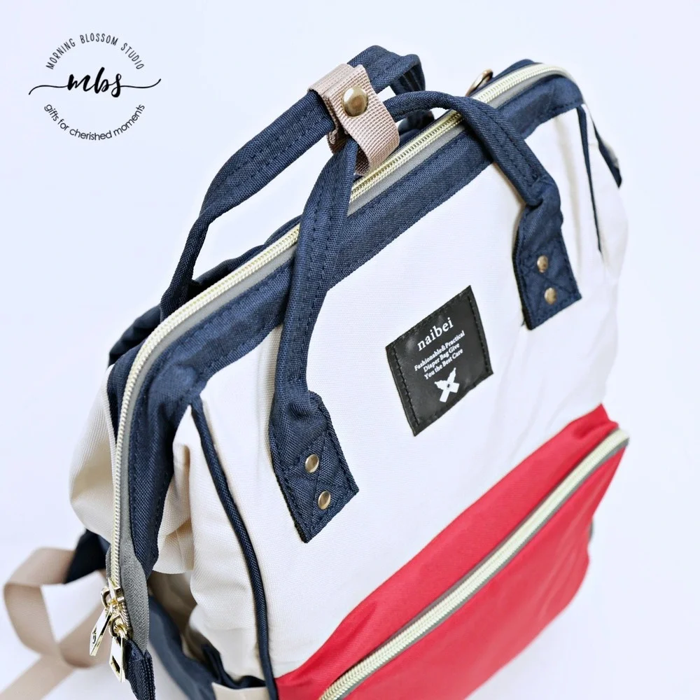 NWOT Naibei Multi-Function Colorblock Diaper Bag Backpack Red Navy Cream